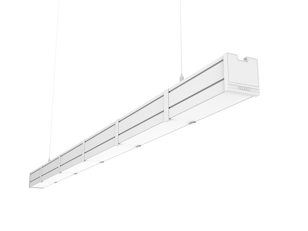 Светодиодный светильник VARTON Mercury Pro GL подвесной 1516 х 66 х 68 мм 73 Вт 3000 К CRI 90 RAL9003 белый муар с декоративным проводом 2 м и комплектом подвесов 2 м опаловый рассеиватель закаленное стекло DALI