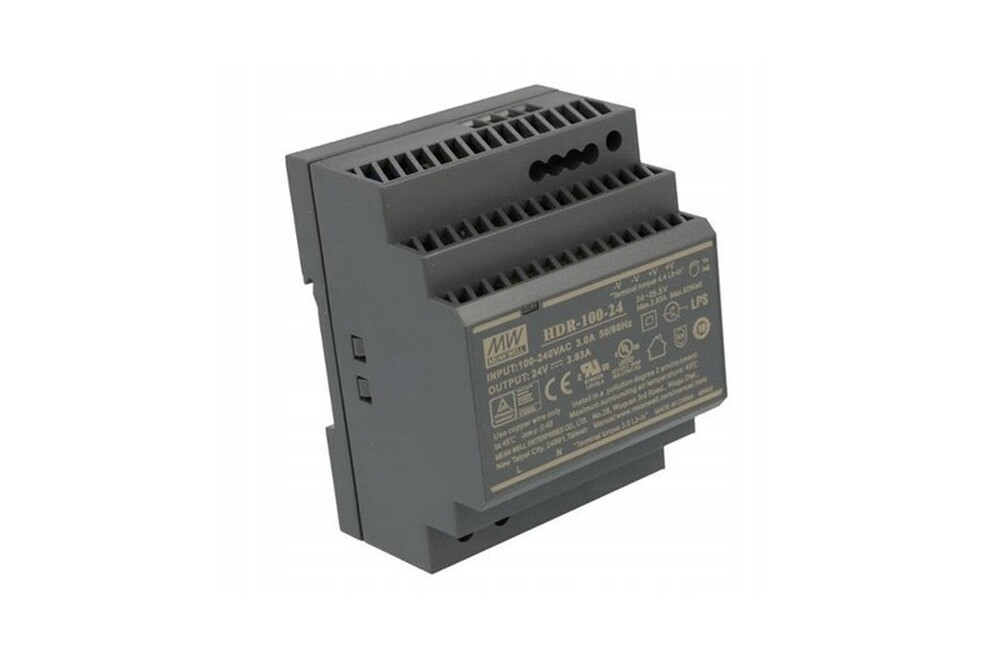 Источник питания на DIN-рейку 24В, 3,83А, 100Вт, MEANWELL, III класс защиты, 70х90х54,5 мм