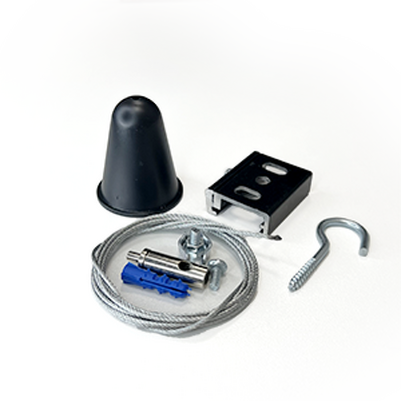 Комплект подвеса с тросом 5м черный (1 трос и комплект креплений)