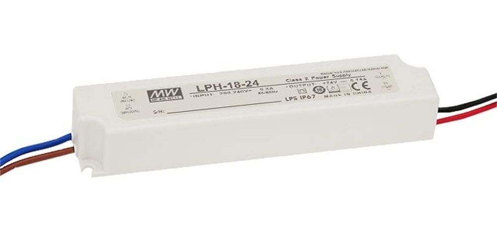 Драйвер 18 Вт 24V для светодиодной ленты Meanwell LPH-18-24 IP67 140x30x20 мм