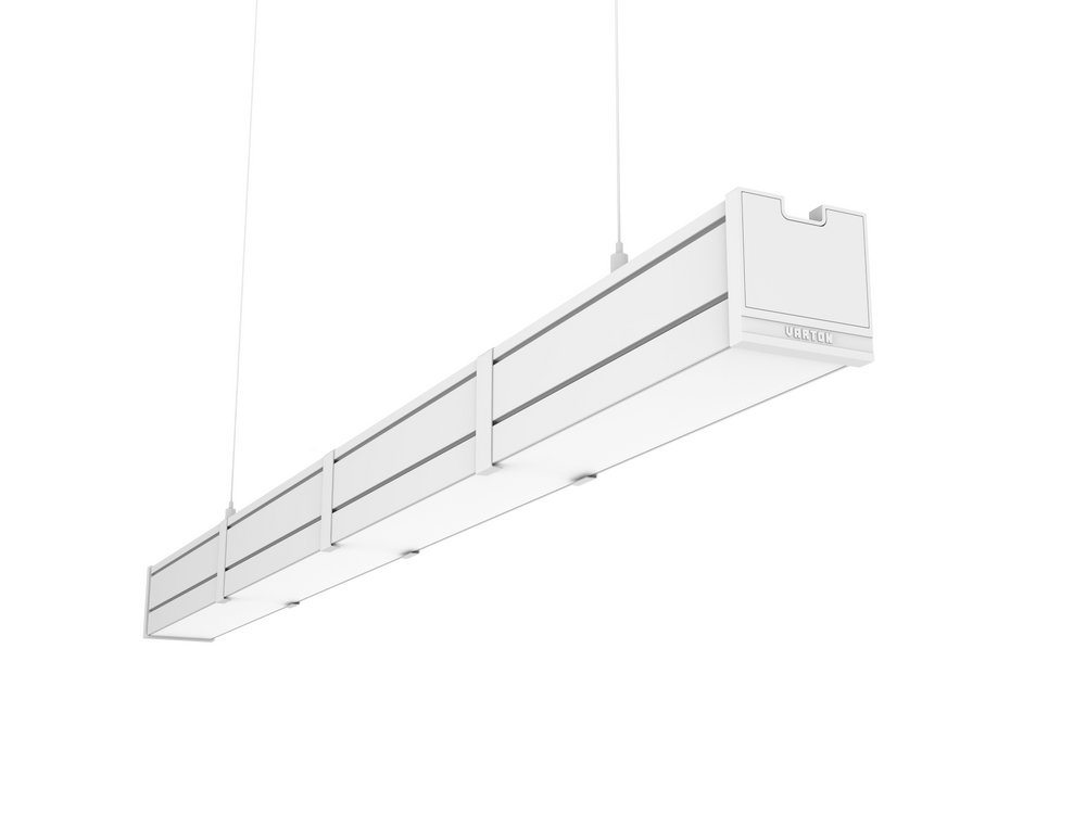 Светодиодный светильник VARTON Mercury Pro GL подвесной/накладной 1019 х 66 х 68 мм 34 Вт 3000 К CRI 90 RAL9003 белый муар с декоративным проводом 2 м и комплектом подвесов 2 м опаловый рассеиватель закаленное стекло аварийный автономный постоянного дейст