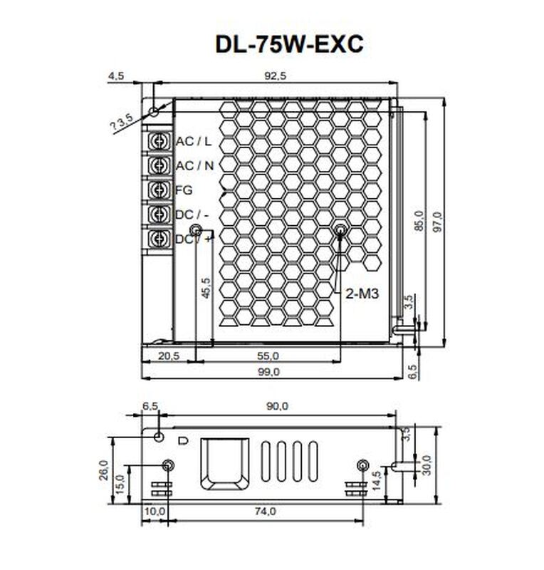 Драйвер 75Вт 24V для светодиодной ленты DONE POWER T70 DL-75W-V24-EXC IP20 99x53x26 мм