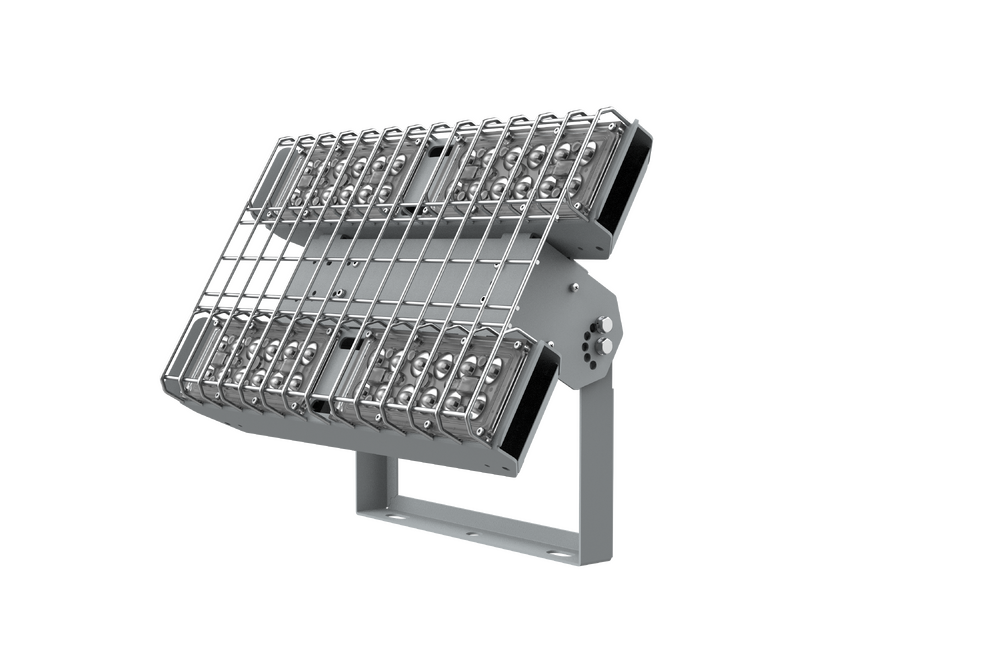 Светодиодный светильник VARTON Fizruk спортивный для образовательных учреждений 100 Вт CRI90 4000 K накладной IP65 с поворотным кронштейном защитной решеткой оптикой 90 градусов RAL7045 серый DALI