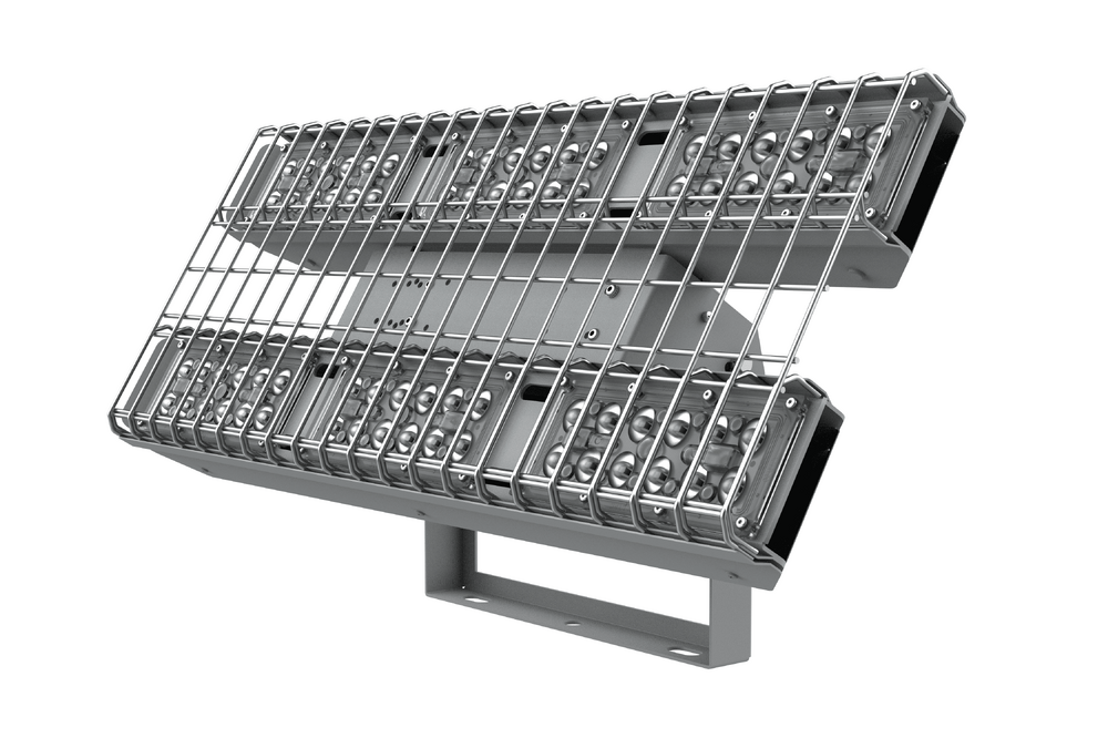 Светодиодный светильник VARTON спортивный Fizruk 150 Вт CRI80 4000 K накладной IP65 с поворотным кронштейном защитной решеткой оптикой 60 градусов RAL7045 серый