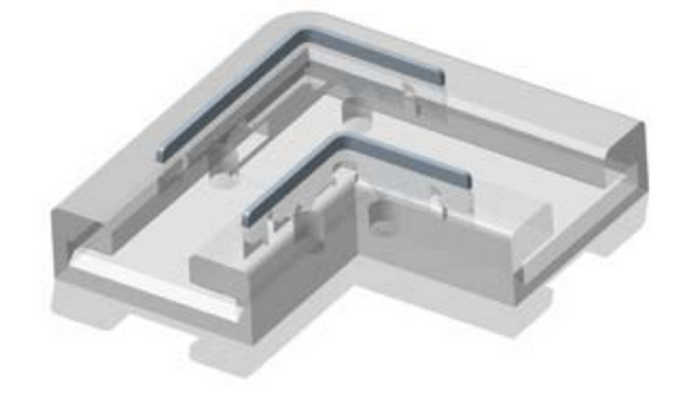 Соединитель жесткий пластиковый прозрачный для ленты COB  10 мм,  лента-лента L-поворот (5 шт)