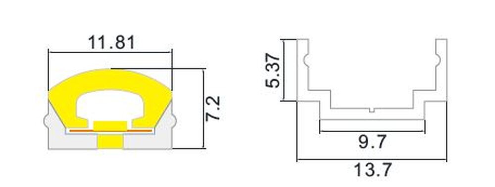 Монтажный накладной профиль 1000х13.7х5.37 мм для ленты NEON MoonLight 2 шт