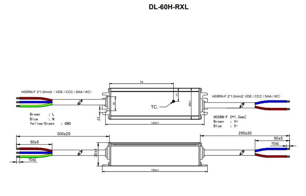 Драйвер 60Вт 24V для светодиодной ленты DONE POWER DL-60H-V24-RXL IP67 150x40x30 мм